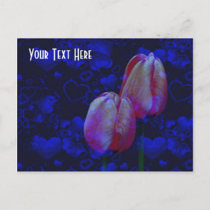 Cartão Postal Corações Azul Elétrico Tulipas Rosa Postagem Perso