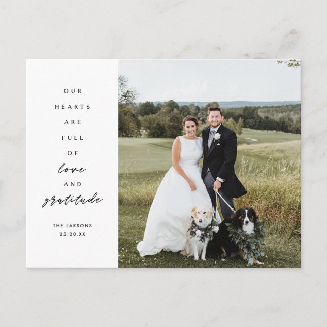 Cartão Postal Corações Cheios Foto Casamento Obrigado  (Frente)