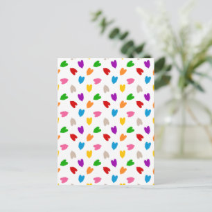 Cartão Postal Corações Coloridos De Amor Padrão Design Branco