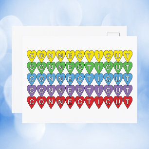 Cartão Postal Corações Coloridos de Connecticut