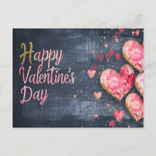Cartão Postal Corações cor-de-rosa e ouro em Dia de os namorados