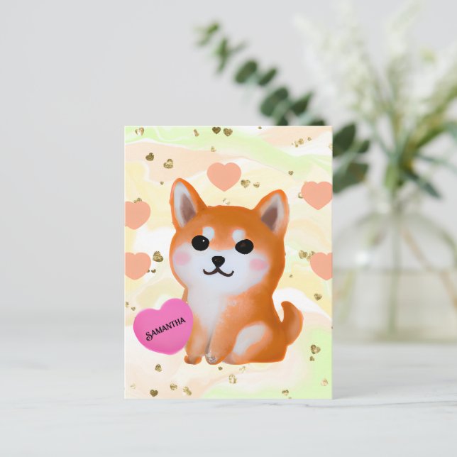 Cartão Postal Corações Cute Shiba Inu | Para O Cão Lover (Em pé/Frente)