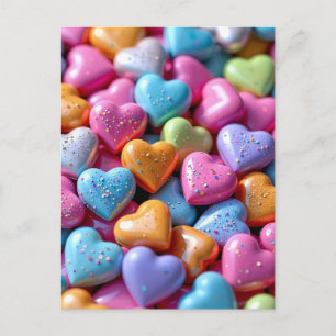 Cartão Postal Corações de Amor de Balas Coloridos
