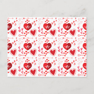 Cartão Postal Corações de amor vermelho e papel de embrulho de f