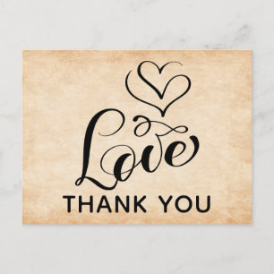 Cartão Postal Corações de Amor Vintage Tipografia Marrom Grunge