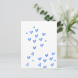 Cartão Postal Corações de Aquarela Azul Fofos