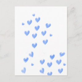 Cartão Postal Corações de Aquarela Azul Fofos