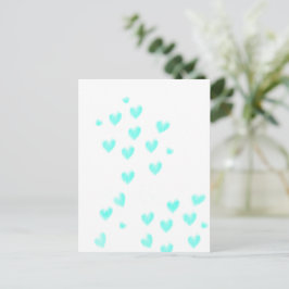 Cartão Postal Corações de Aquarela Azul Turquesa Fofos