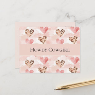 Cartão Postal Corações de Cowgirl Creme Rosa Ocidental
