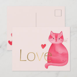 Cartão Postal Corações de Gato Rosa Dourado Amor