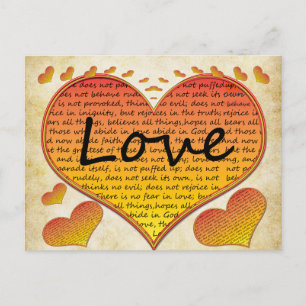 Cartão Postal Corações do Amor 1 Coríntios 13