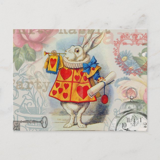 Cartão Postal Corações do Coelho Branco Alice Clássico (Frente)