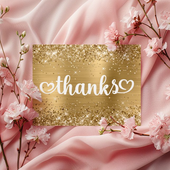 Cartão Postal Corações Dourados Glitéricos Corações Doces 16 Obr (Glittery Gold Cute Hearts Sweet 16 Thanks Postcard)