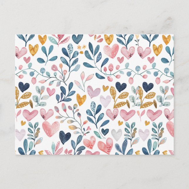 Cartão Postal Corações em Aquarela (Frente)