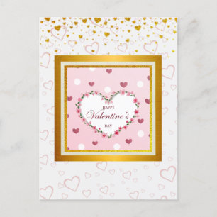 Cartão Postal Corações Florais de Rosa Rosa Presentes do Dia dos
