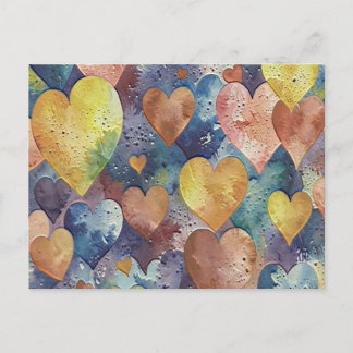 Cartão Postal corações laranja rosa azul amarelo