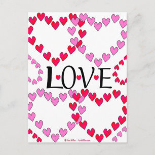 Cartão Postal Corações Pequenos Rosa Vermelho AMOR