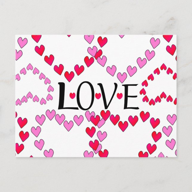 Cartão Postal Corações Pequenos, Vermelho Rosa, AMOR (Frente)