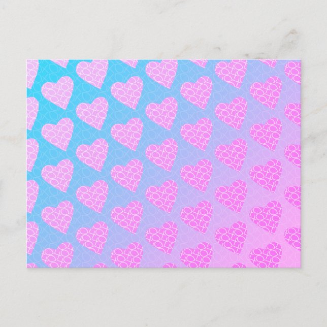 Cartão Postal Corações rabiscados rosa e azul Dia dos Namorados  (Frente)