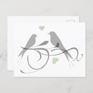 Cartão Postal Corações Silhuetas e Pássaros de Amor