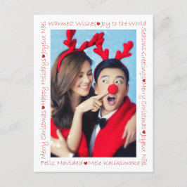 Cartão Postal Corações Vermelhos Russos e Palavras Xmas 2 Borda