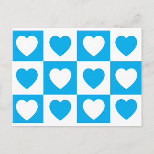 Cartão Postal Corações Xadrez - Azul Ciano