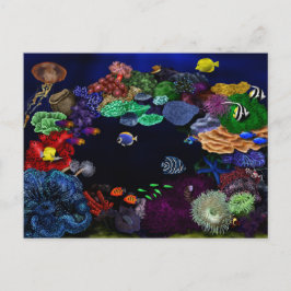 Cartão Postal Coral Colorido e Arte de Recifes de Peixes