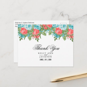 Cartão Postal Coral e Teal Floral
