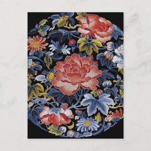Cartão Postal coral étnico boêmico rosa e azul-marinho floral
