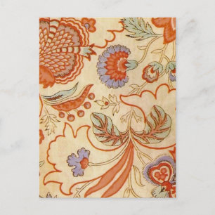 Cartão Postal Coral Orange Floral Chintz Paisley