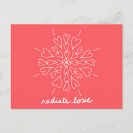 Cartão Postal Coral Peach Radiate Love Heart Mandala