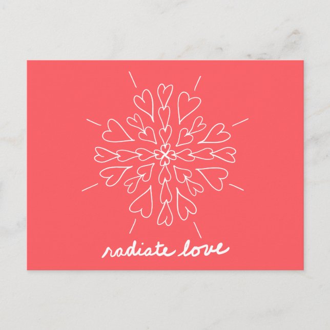 Cartão Postal Coral Peach Radiate Love Heart Mandala (Frente)