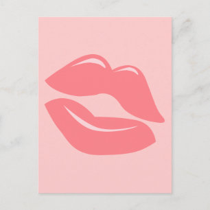 CARTÃO POSTAL CORAL PINK LÁBIOS LUSCIOSOS DE BEIJOS BRILHANTES B