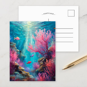 Cartão Postal Coral Reef Abstrato Ocean Arte Moderna