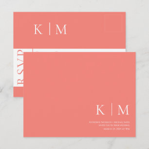 Cartão Postal Coral Rosa e Branco-RSVP-Casamento-
