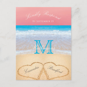 Cartão Postal Coral Sunset Autumn Beach Weding RSVP