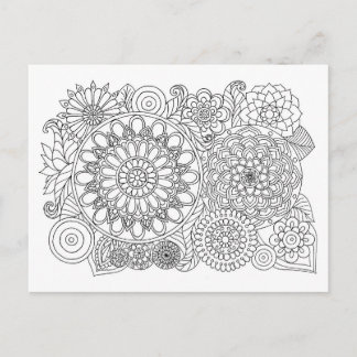 Cartão Postal Corante Adulto do Buquê Floral Mandala