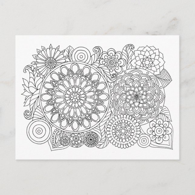 Cartão Postal Corante Adulto do Buquê Floral Mandala (Frente)