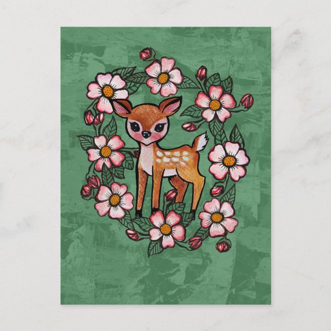 Cartão Postal Corça Floral (Frente)