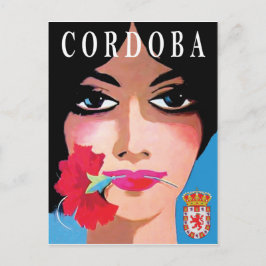 Cartão Postal Córdoba, Espanha, rosto de uma mulher bonita, flor