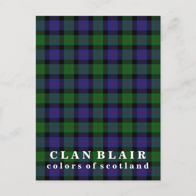 Cartão Postal Cores da Escócia Clan Blair Tartan (Frente)