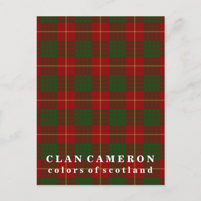 Cartão Postal Cores da Escócia Clan Cameron Tartan (Frente)