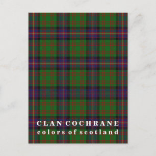 Cartão Postal Cores da Escócia Clan Cochrane Tartan