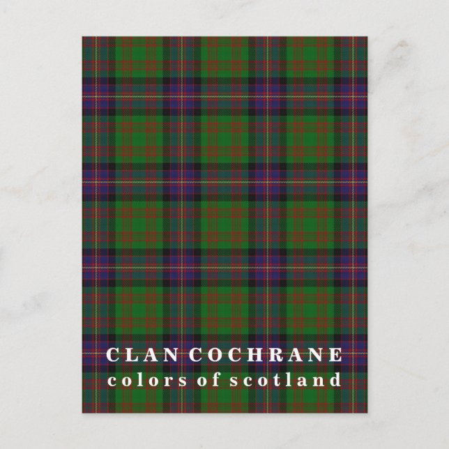 Cartão Postal Cores da Escócia Clan Cochrane Tartan (Frente)