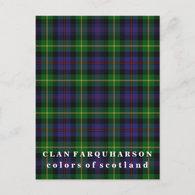 Cartão Postal Cores da Escócia Clan Farquharson Tartan (Frente)