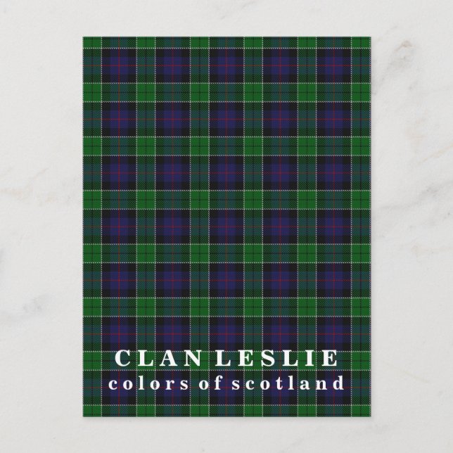 Cartão Postal Cores da Escócia Clan Leslie Tartan (Frente)