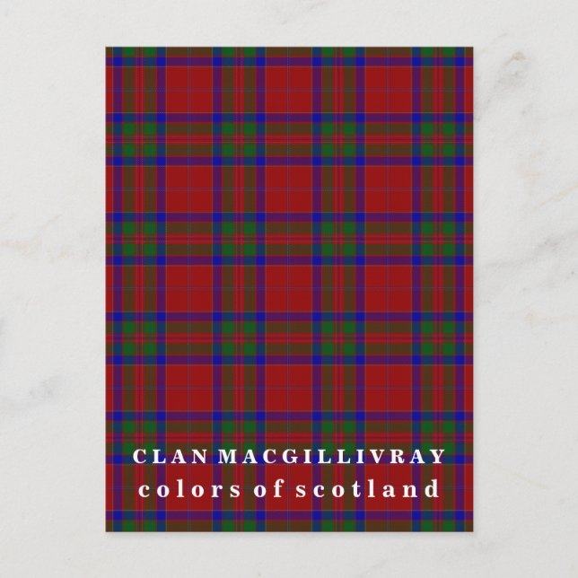 Cartão Postal Cores da Escócia Clan MacGillivray Tartan (Frente)