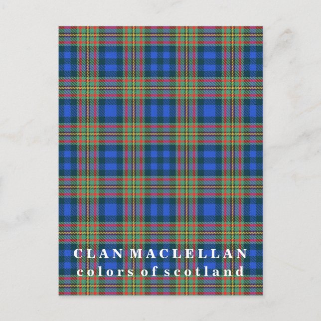 Cartão Postal Cores da Escócia Clan MacLellan Tartan (Frente)