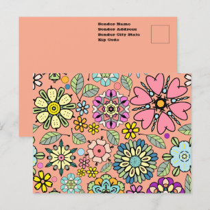 Cartão Postal Cores de Flores Retro da Temporada de Primavera Pa