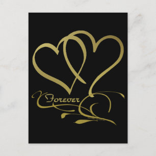 Cartão Postal Cores de fundo editáveis Forever Hearts Gold
